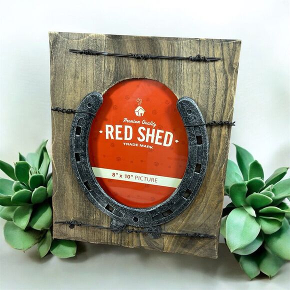 RED SHED Horseshoe Picture Frame 8x10” Wood Barbed Wire Rustic Country Western - Picture 13 of 13